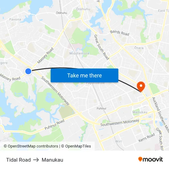 Tidal Road to Manukau map