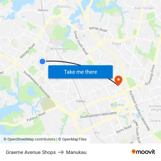 Graeme Avenue Shops to Manukau map