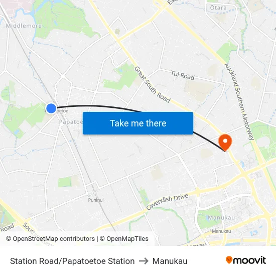 Station Road/Papatoetoe Station to Manukau map