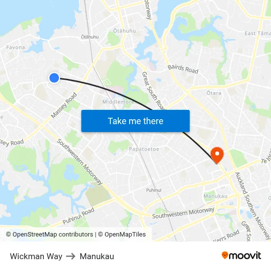 Wickman Way to Manukau map