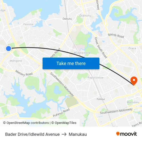 Bader Drive/Idlewild Avenue to Manukau map