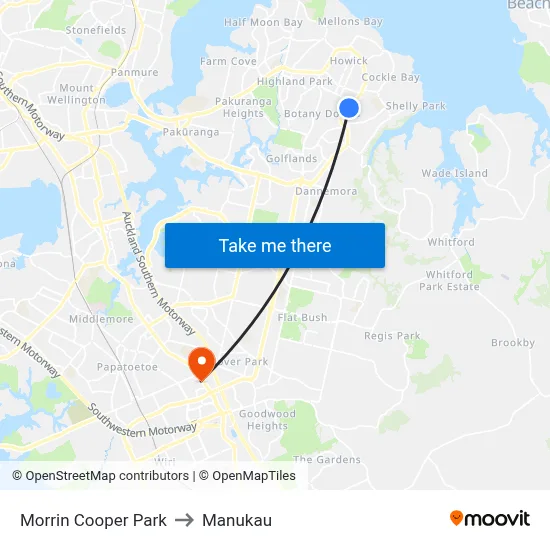 Morrin Cooper Park to Manukau map