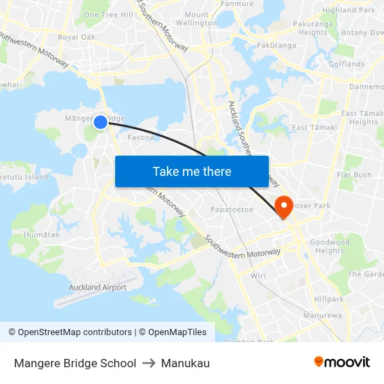 Mangere Bridge School to Manukau map