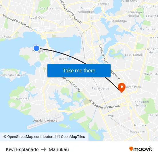 Kiwi Esplanade to Manukau map