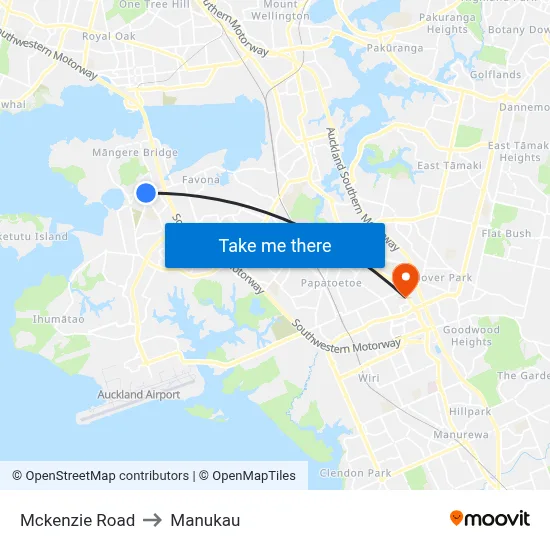 Mckenzie Road to Manukau map