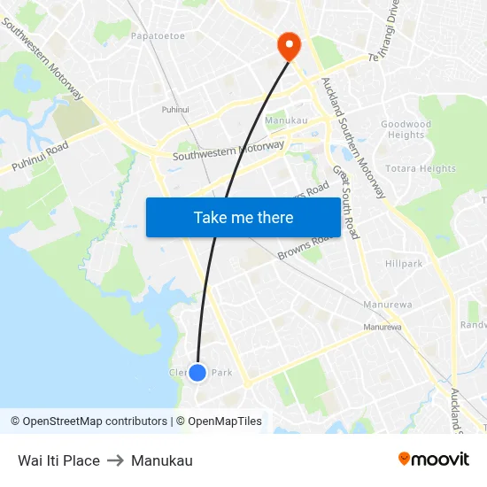 Wai Iti Place to Manukau map