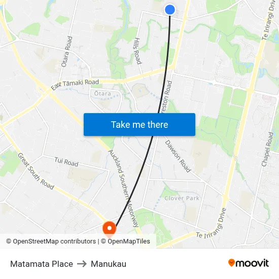 Matamata Place to Manukau map