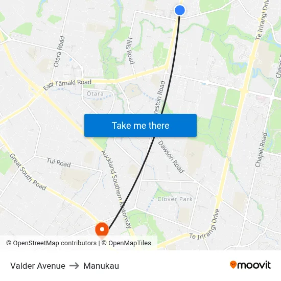 Valder Avenue to Manukau map
