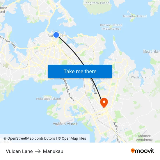 Vulcan Lane to Manukau map