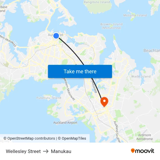 Wellesley Street to Manukau map