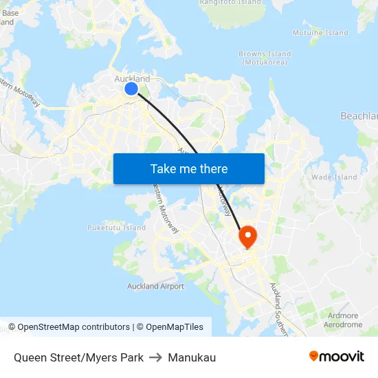 Queen Street/Myers Park to Manukau map