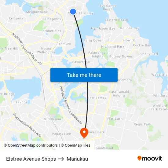 Elstree Avenue Shops to Manukau map