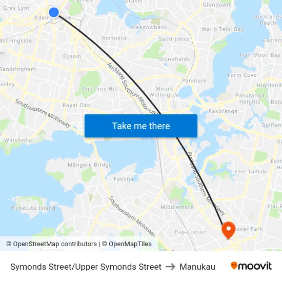 Symonds Street/Upper Symonds Street to Manukau map