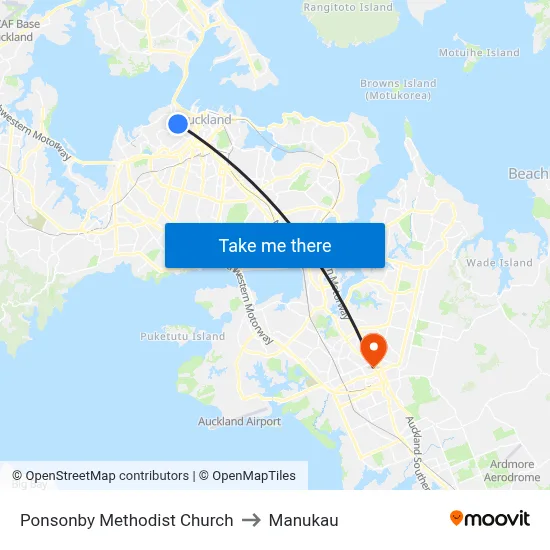 Ponsonby Methodist Church to Manukau map