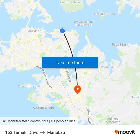 163 Tamaki Drive to Manukau map