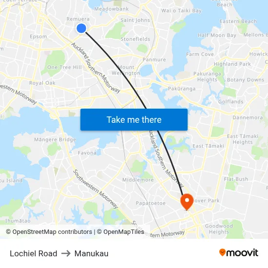 Lochiel Road to Manukau map