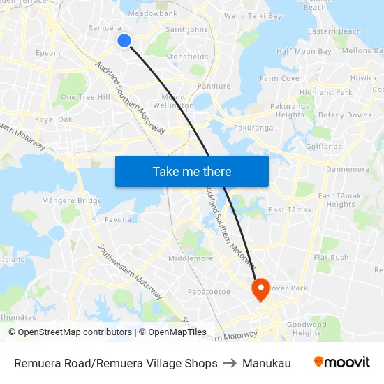 Remuera Road/Remuera Village Shops to Manukau map