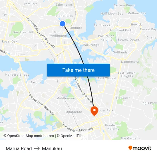Marua Road to Manukau map