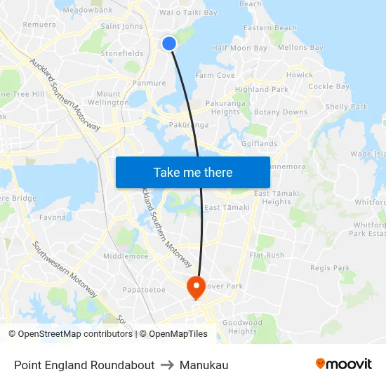 Point England Roundabout to Manukau map