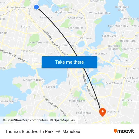 Thomas Bloodworth Park to Manukau map