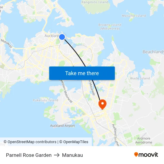Parnell Rose Garden to Manukau map