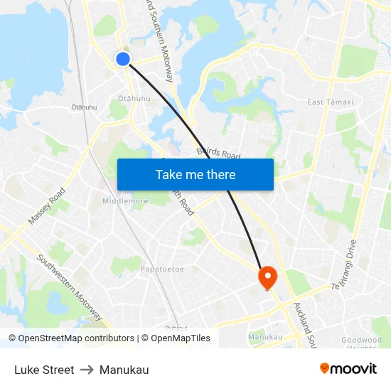 Luke Street to Manukau map