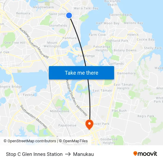 Stop C Glen Innes Station to Manukau map