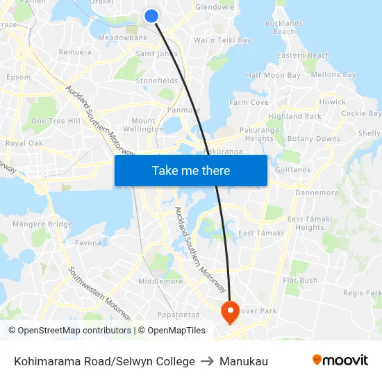 Kohimarama Road/Selwyn College to Manukau map