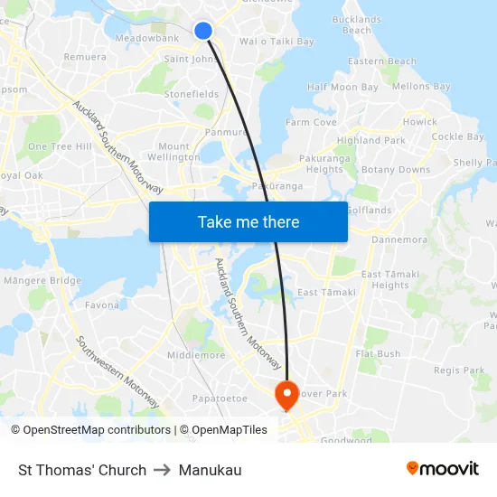St Thomas' Church to Manukau map