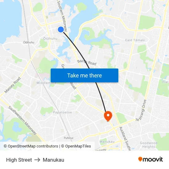 High Street to Manukau map