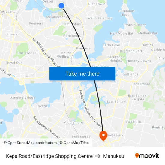 Kepa Road/Eastridge Shopping Centre to Manukau map