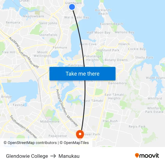 Glendowie College to Manukau map
