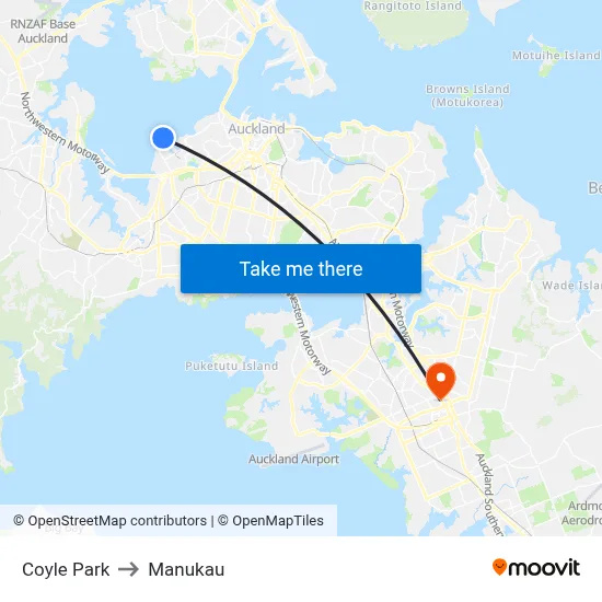 Coyle Park to Manukau map