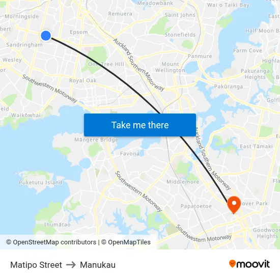 Matipo Street to Manukau map