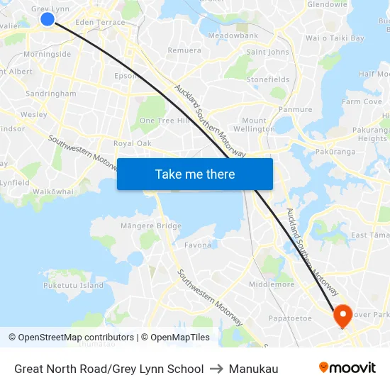Great North Road/Grey Lynn School to Manukau map