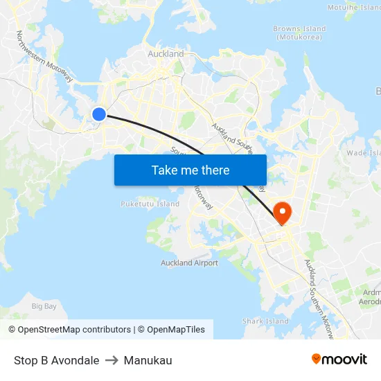 Stop B Avondale to Manukau map