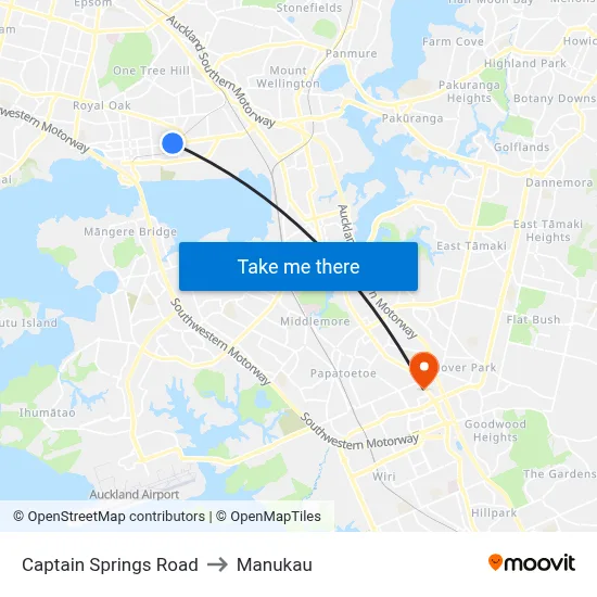 Captain Springs Road to Manukau map