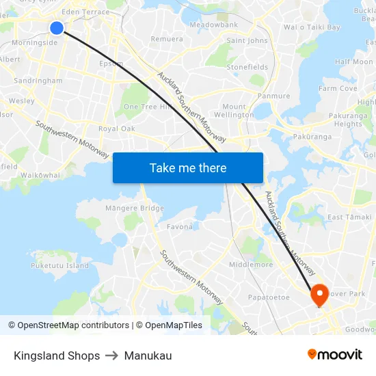 Kingsland Shops to Manukau map