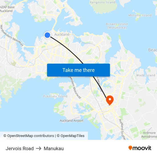 Jervois Road to Manukau map