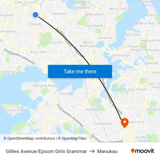 Gillies Avenue/Epsom Girls Grammar to Manukau map