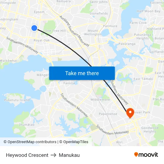 Heywood Crescent to Manukau map