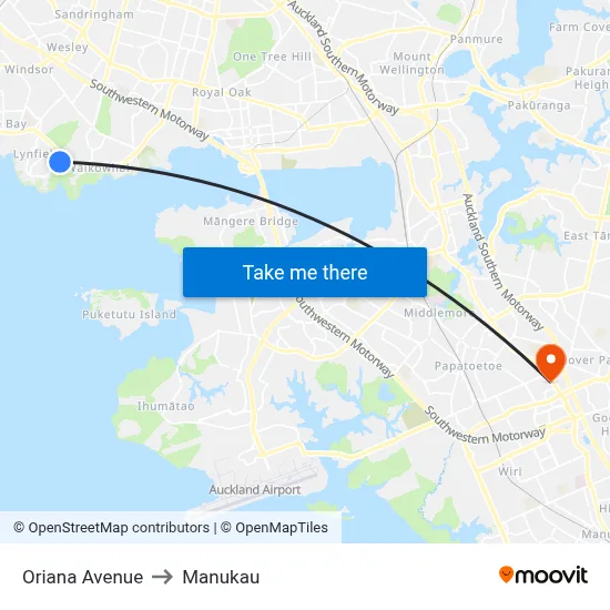 Oriana Avenue to Manukau map