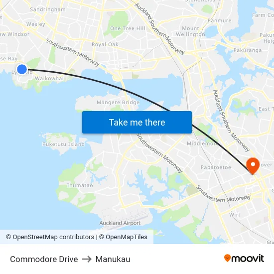 Commodore Drive to Manukau map