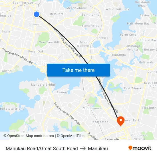 Manukau Road/Great South Road to Manukau map