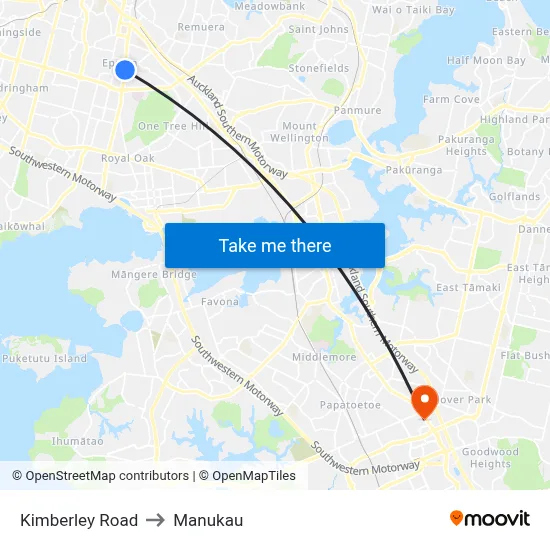 Kimberley Road to Manukau map
