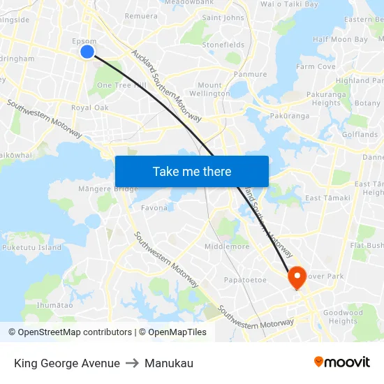 King George Avenue to Manukau map