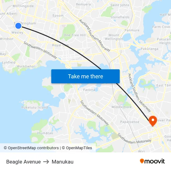 Beagle Avenue to Manukau map