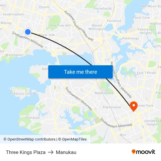 Three Kings Plaza to Manukau map