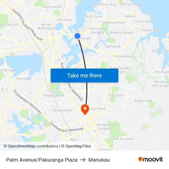 Palm Avenue/Pakuranga Plaza to Manukau map