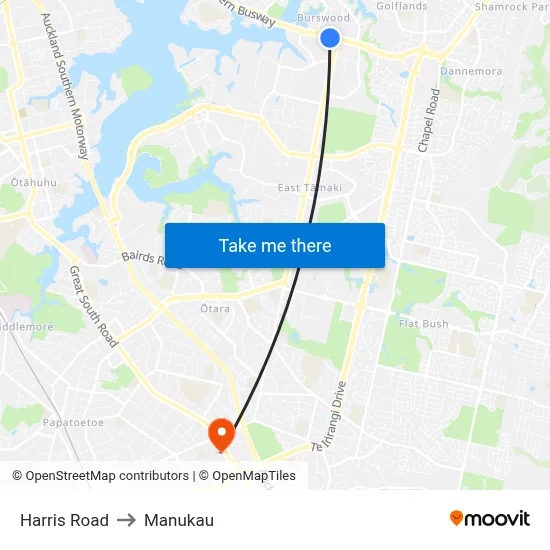 Harris Road to Manukau map